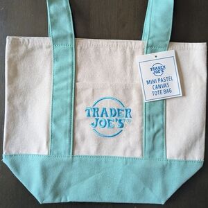 NWT Trader Joe's Mini Tote Bag With Mint Green Straps Limited Edition